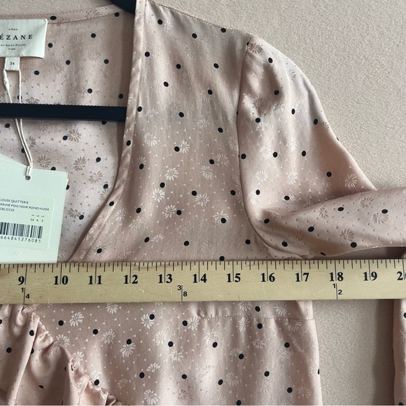 Sezane NEW Quitterie Silk 3/4 Sleeves Blouse in Nude Black Polka Dots in 33/2US - Picture 15 of 16